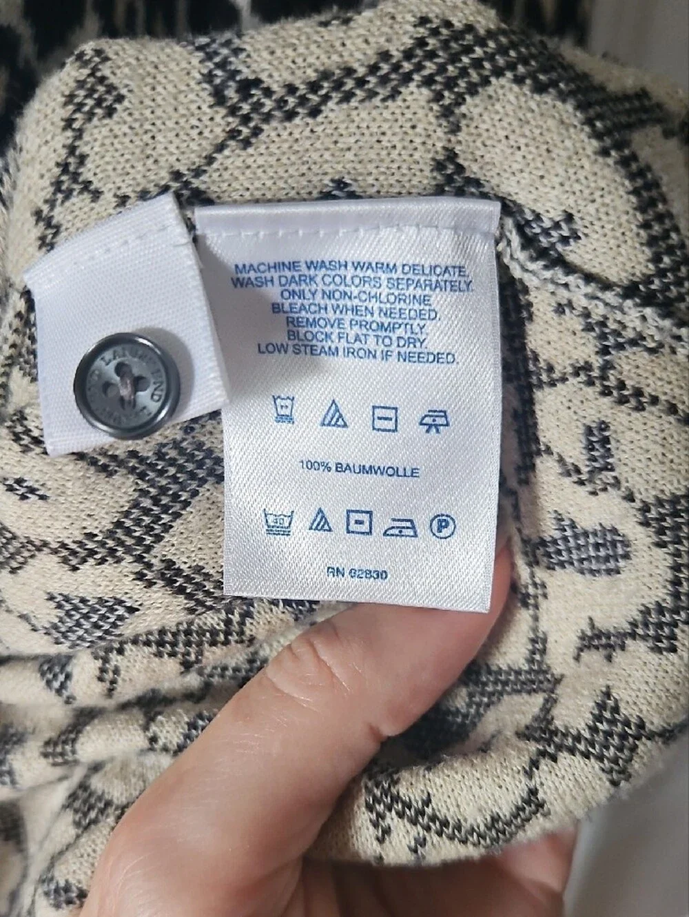 Lands' End Black and Cream Leopard-Print Button Tall Cardigan